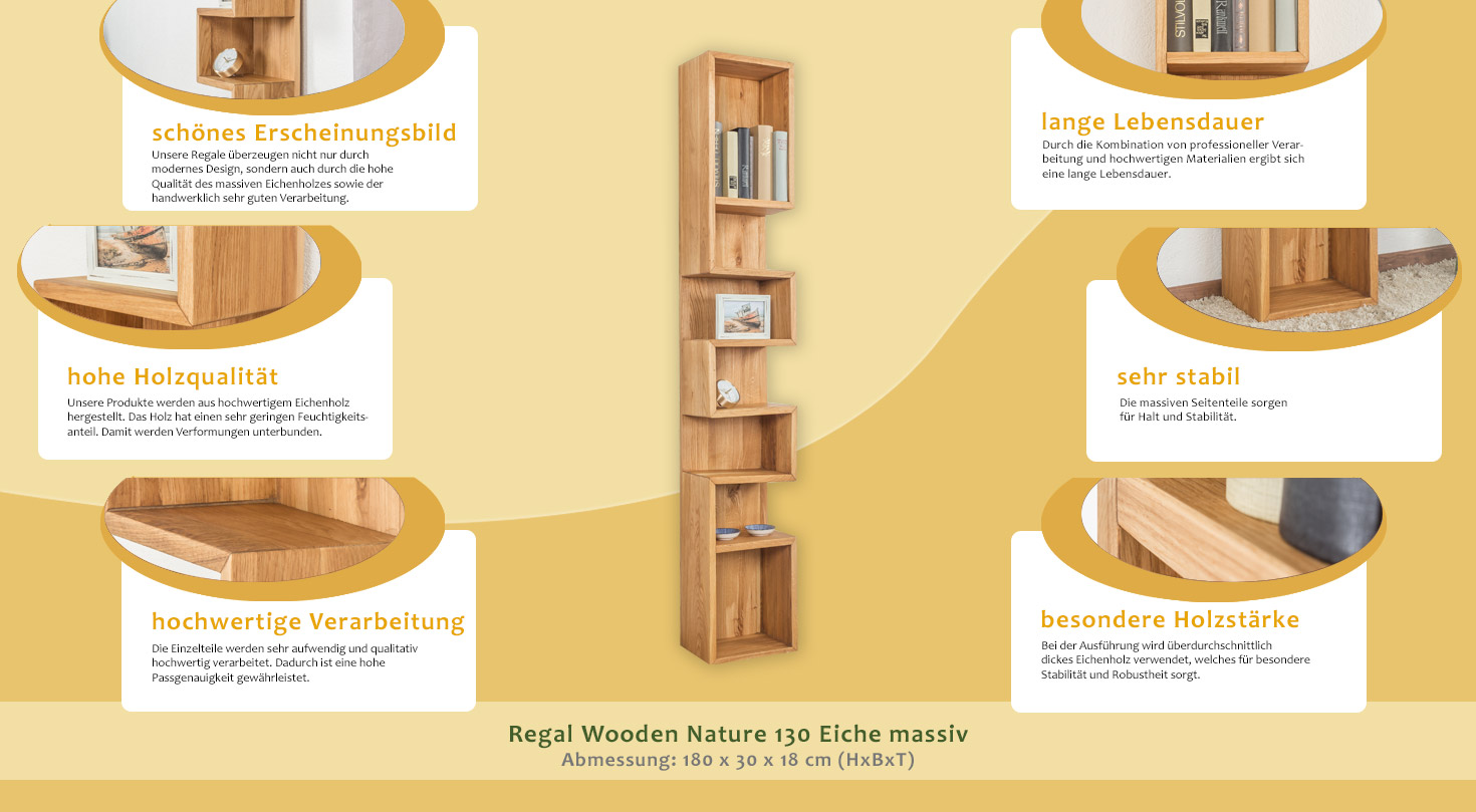 Regal Wooden Nature 30 (H massiv 180 130 x cm x x - x 18 B T) Eiche