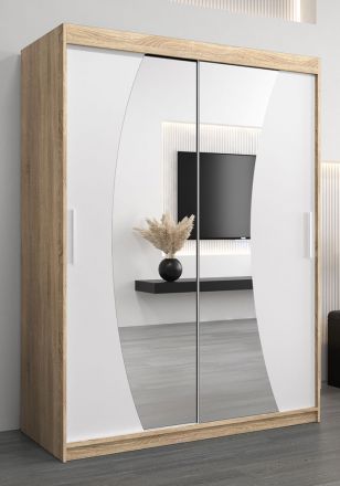 Schiebetürenschrank / Kleiderschrank Combin 02 mit Spiegel, Farbe: Eiche  Sonoma / Weiß matt - Abmessungen: 200 x 120 x 62 cm (H x B x T)