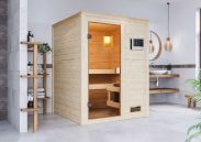 Sauna "Eivind" SET mit bronzierter Tür - Farbe: Natur, Ofen BIO 3,6 kW - 145 x 145 x 187 cm (B x T x H)