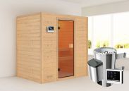 Sauna "Fynn" SET mit bronzierter Tür - Farbe: Natur, Ofen externe Steuerung easy 3,6 kW - 195 x 145 x 187 cm (B x T x H)