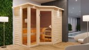 Sauna "Solveig" SET mit bronzierter Tür und Kranz - Farbe: Natur, Ofen 9 kW - 264 x 198 x 212 cm (B x T x H)