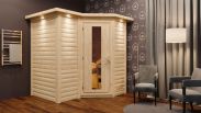 Sauna "Tjara 1" SET mit Energiespartür und Kranz - Farbe: Natur, Ofen externe Steuerung easy 9 kW - 221 x 198 x 212 cm (B x T x H)