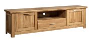 Massiver TV-Unterschrank / TV-Schrank mit drei Schubladen Floresta 08, inkl. Soft-Close-System, Natur, Eiche massiv, 61 x 212 x 48 cm, gewachst und geölt, ein offenes Fach