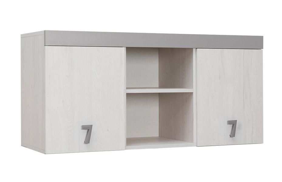 Kinderzimmer - Hängeschrank Luis 15, Farbe: Eiche Weiß / Grau - 58 x 120 x 42 cm (H x B x T)