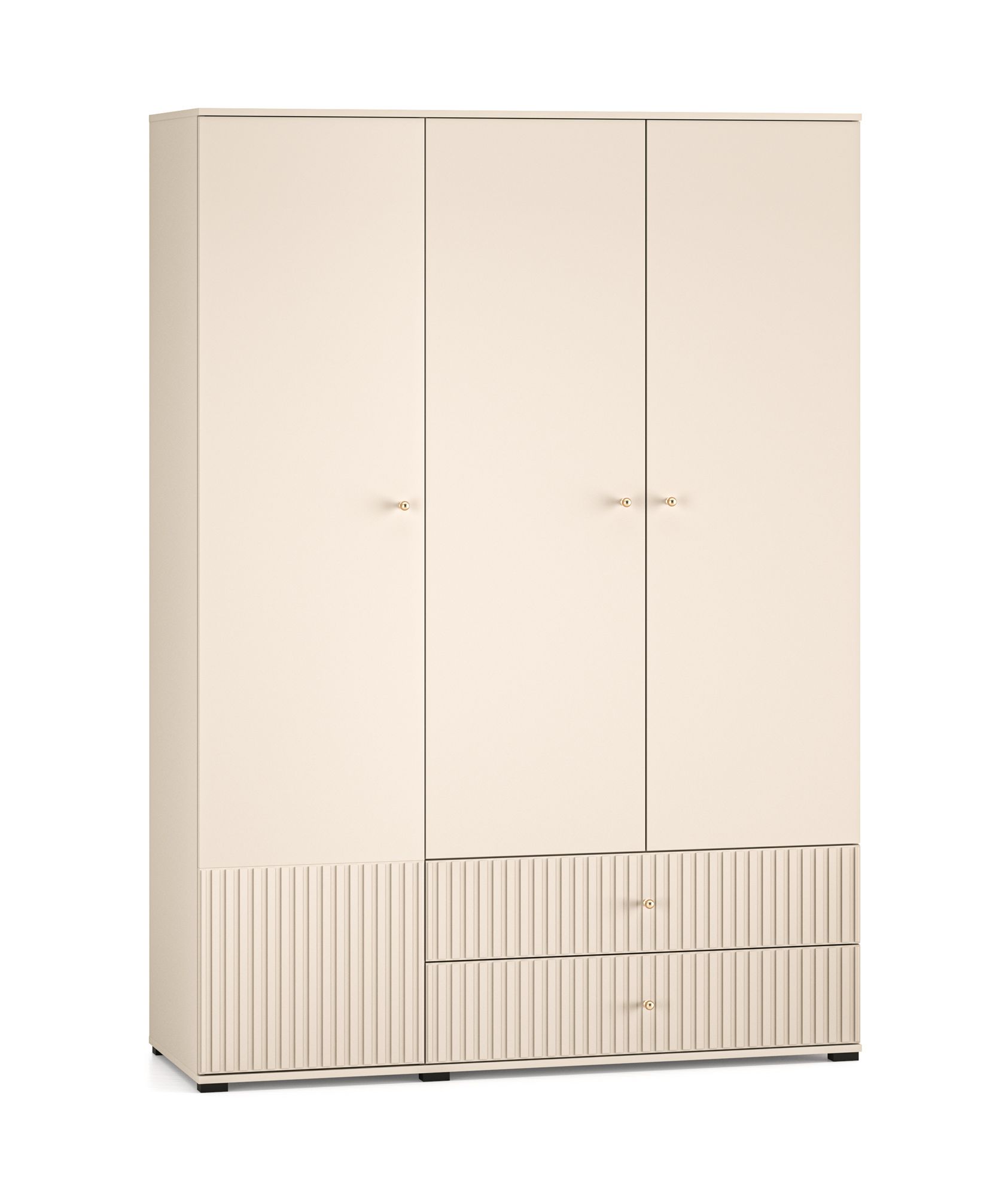 Hochwertiger Kleiderschrank mit viel Stauraum Petkula 22, Farbe: Beige hell, zwei Schubladen, 6 Fächer, 1,5 Meter breit, eine Kleiderstange, Soft-Close Funktion