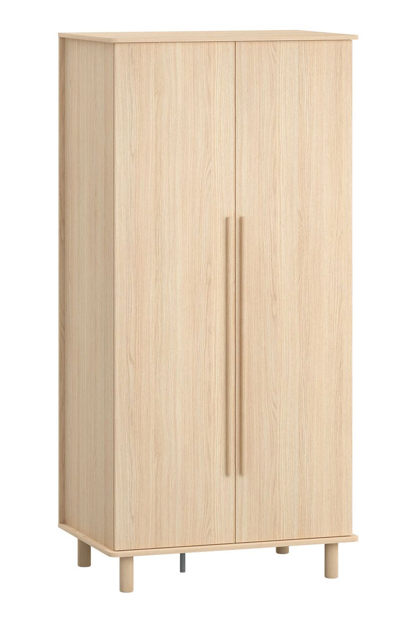 Kleiderschrank mit zwei Türen Aegir 03, eine Kleiderstange, Farbe: Eiche, sehr gute Verarbeitung, sechs Fächern, Maße: 199 x 96,5 x 60 cm, Soft-Close System