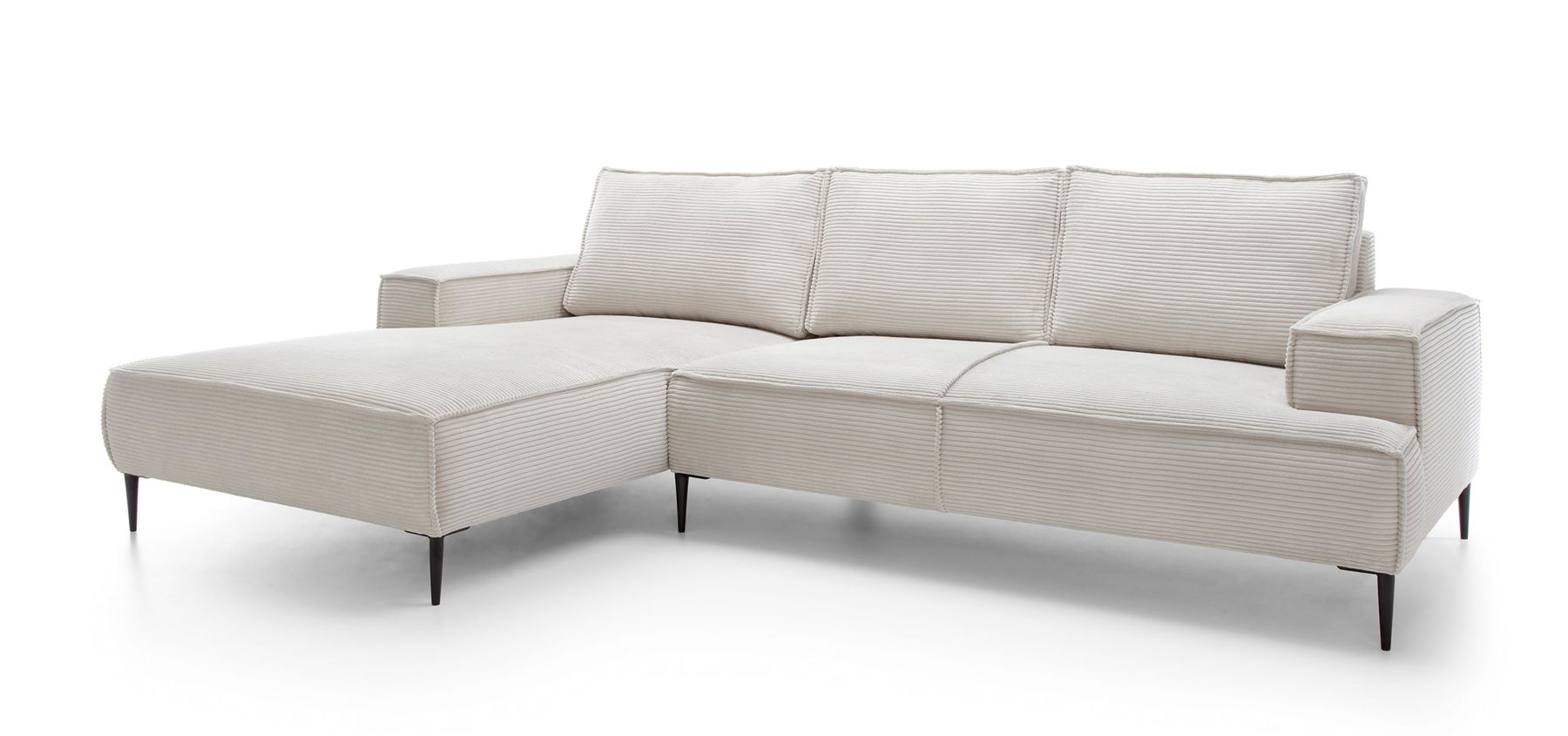 Ecksofa Barlby 01 inkl. Ottomane Links, Wohnlandschaft, mit Cord-Stoff, Wellenfederung, Farbe: Beige, 3 große Polster, Maße: 83 x 275 x 173 cm