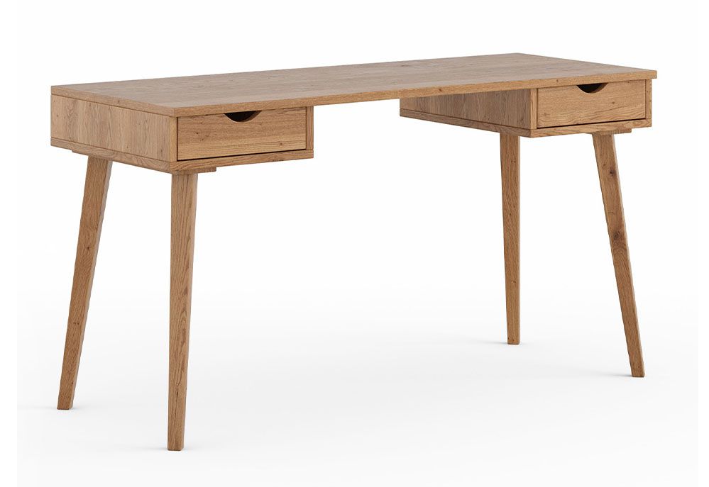 Schreibtisch Mina 01 mit 2 Schubladen, mit Soft-Close ausgestattet, aus Massivholz Wildeiche, 75 x 138 x 55 cm, für Büro, für Wohnzimmer, natürlich