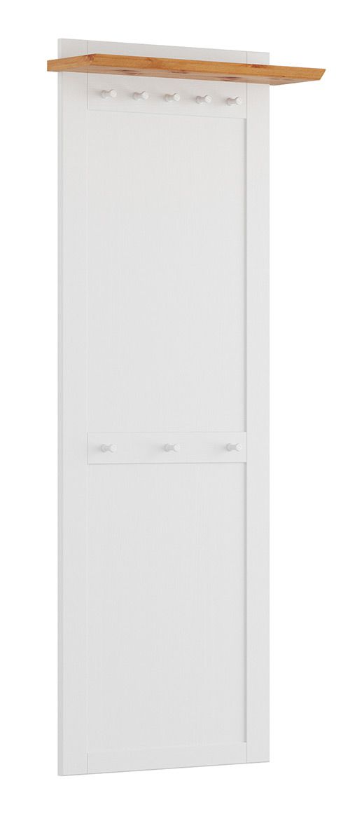 Garderobe Bresle 15 mit viel Platz für Kleidung, 8 Haken, 1 Einlegeboden zur Ablage, 210 x 63 x 22 cm, Weiß / Natur, finnische Kiefer, Massivholz