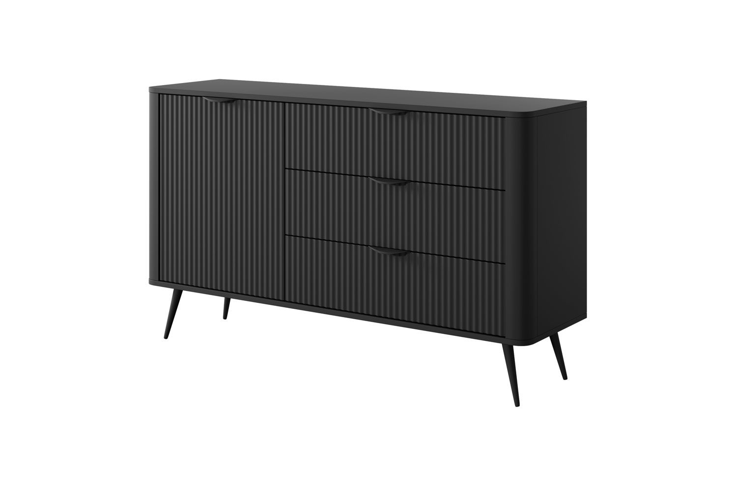 Stilvolle Kommode / Sideboard mit zwei Fächer Sloughia 11, drei Schubladen, ABS-Kantenschutz, Farbe: Schwarz, Maße: 81 x 138 x 38 cm, elegantes Design
