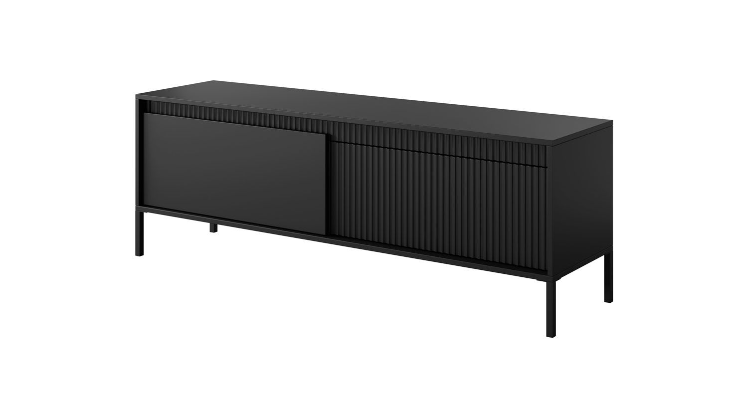 TV-Möbel / TV-Unterschrank mit zwei Kippfächer Balta 10, Farbe: Schwarz, Beine: Metall, Maße: 53 x 153,5 x 39,5 cm, Push-to-open Funktion
