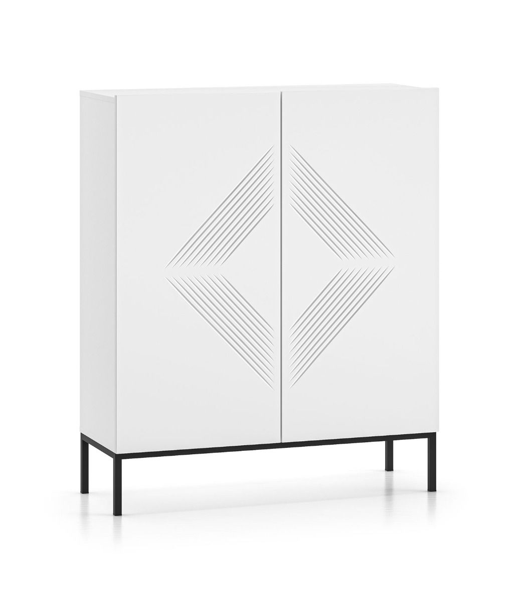 Robuste Kommode mit Beinen aus Metall Taos 03, Farbe: Weiß matt, Maße: 120 x 100 x 37 cm, mit 2 Türen und drei Fächer, modernes und einfaches Design