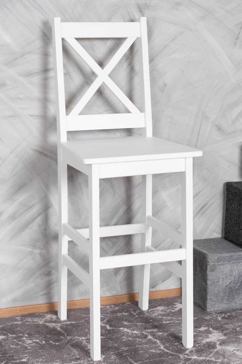 Massiver Stuhl Kiefer Vollholz Weiß lackiert Junco 253, mit bequemer Lehne, 117 x 44 x 48 cm, sehr gute Verarbeitung