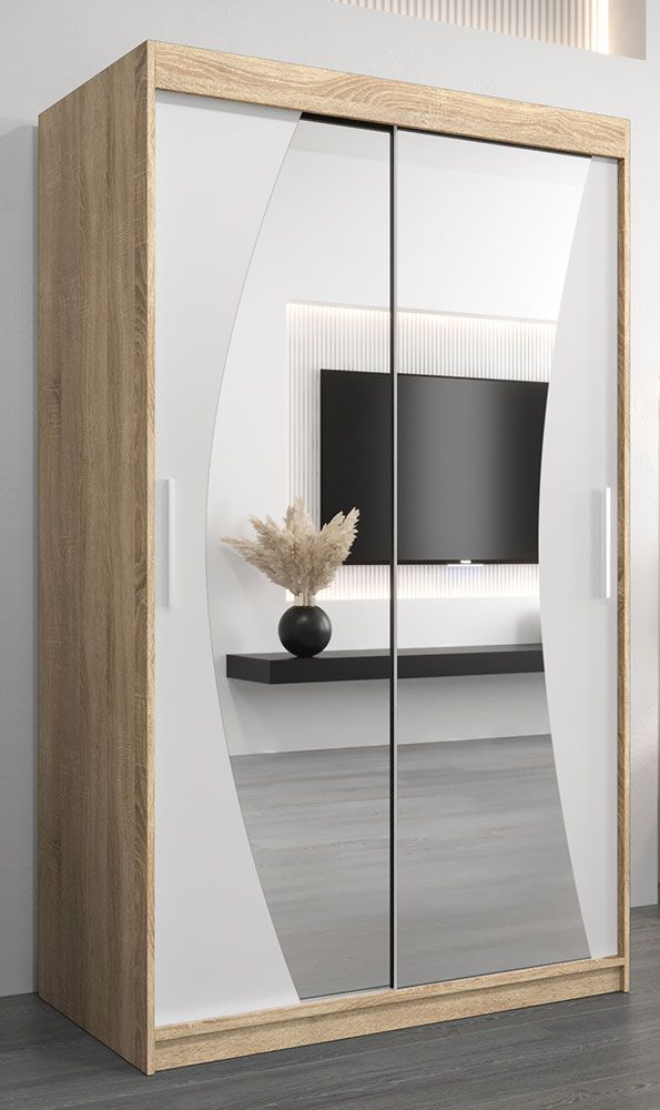 Sonoma x x Kleiderschrank Combin 200 x 62 x 02 Abmessungen: / Eiche cm Spiegel, (H Farbe: - / T) matt 120 Schiebetürenschrank Weiß mit B