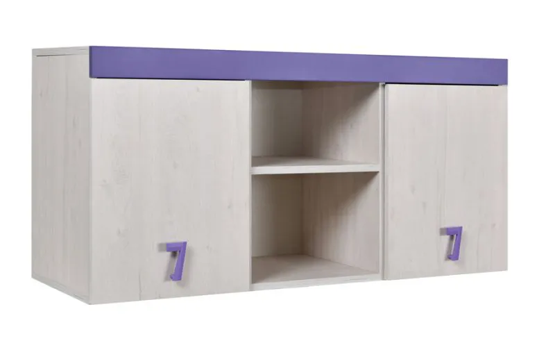 Kinderzimmer - Hängeschrank Luis 15, Farbe: Eiche Weiß / Lila - 58 x 120 x 42 cm (H x B x T)