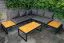4-teilige Gartensitzgruppe Oss mit Couchtisch, Farbe: schwarz/dunkelgrau/ocker, Rahmen aus beschichtetem Stahl, mit Sitz- und Rückenkissen, Polywood