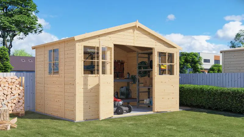 Gartenhaus Freital 01, Naturbelassen, 3,5 x 2,3 Meter, Satteldach, Elementbauweise, Holz-Gerätehaus, einfacher und schneller Aufbau, klassisches Design