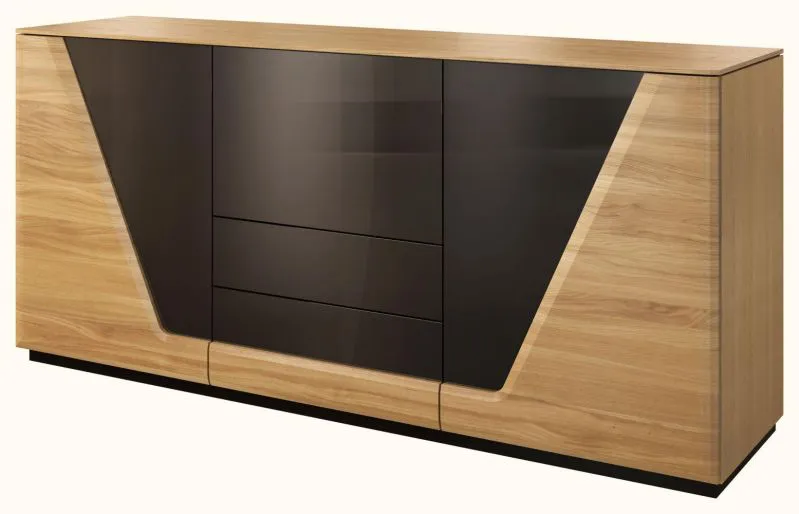 Sideboard, HDF teilmassiv, Breite: 185 cm, Farbe: Eiche / Schwarz Abbildung