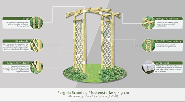 Pergola Scandes, spessore palo 9 x 9 cm - 180 x 65 x 230 cm (l x p x h)